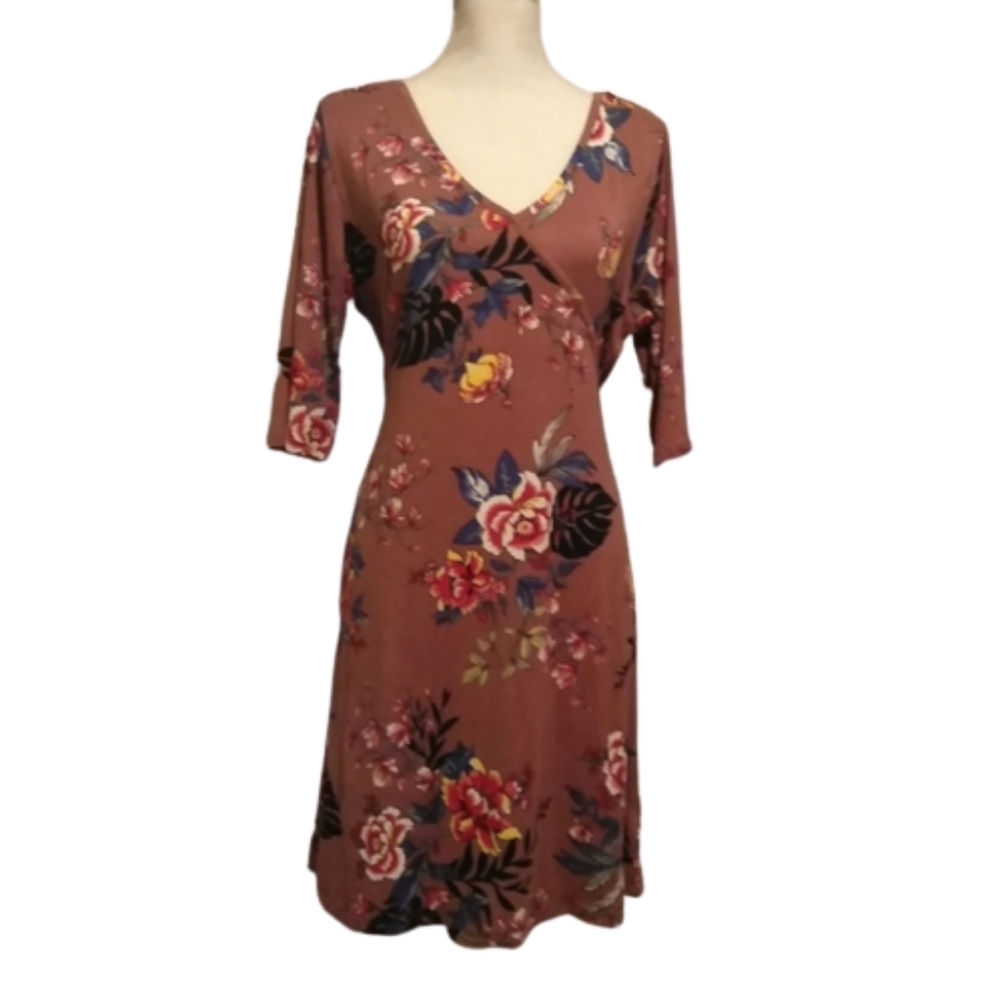 French Laundry Dusk Rose Pink Floral Faux Wrap V-neck Midi Dress NWT NEW!